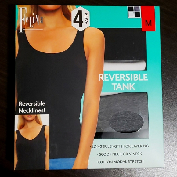 4 Pack Felina, Ladies Reversible Tank, Converts to V-Neck or Scoop Neck. - Picture 1 of 7
